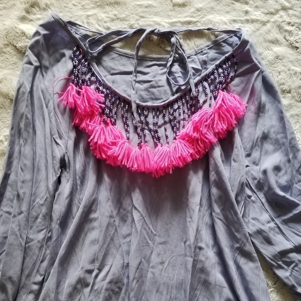 Philosophy Lavender Pink Yarn Tie‎ Dangle Bead Shift Dress NWT Size L